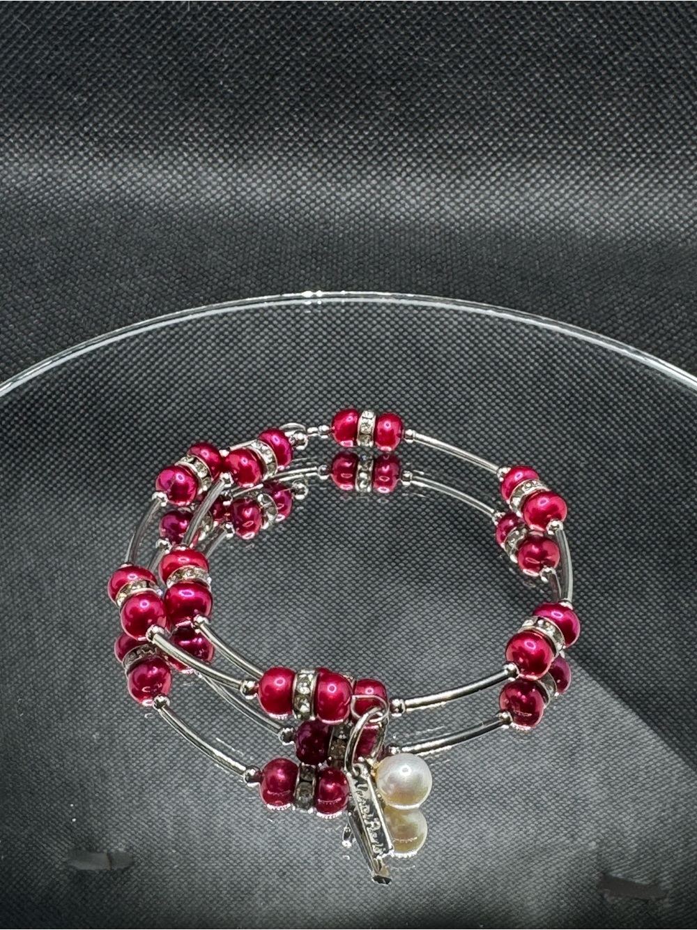 Vantel Pearls Retired Ruby Red Memory Wire Wrap Bracelet